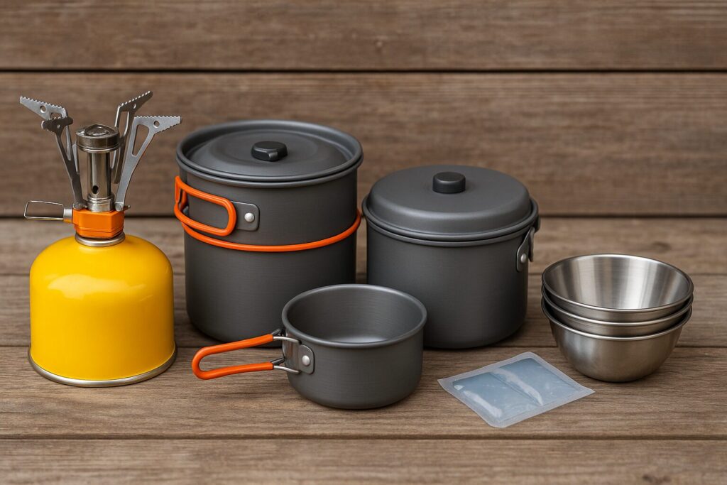 登山用の小型の調理器具やスタックできる調理器具