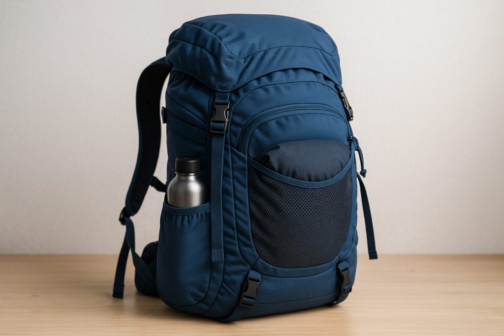 日帰り登山用に適切にパッキングされた20-30Lのザック