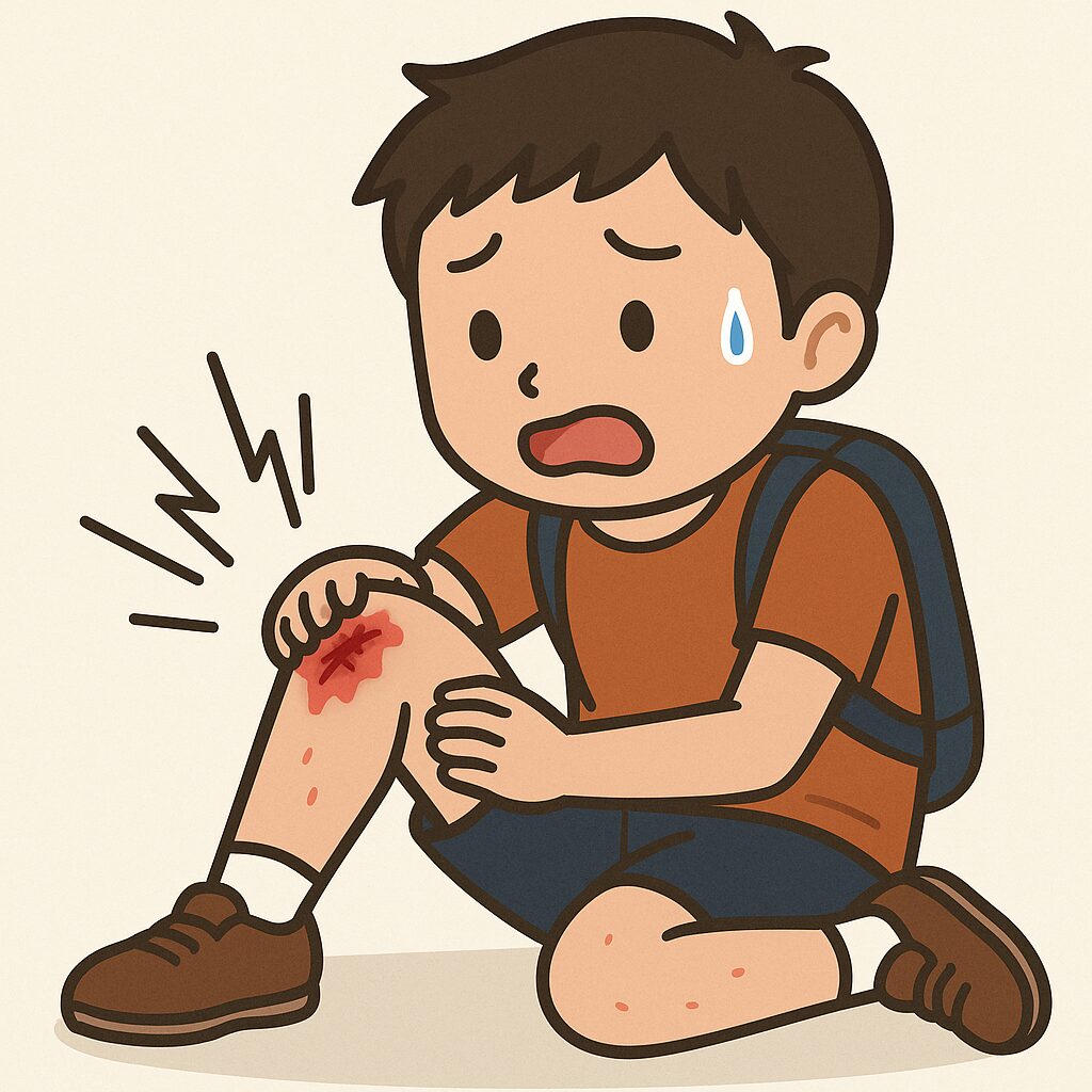 転倒して膝を大きく擦りむいたイラスト