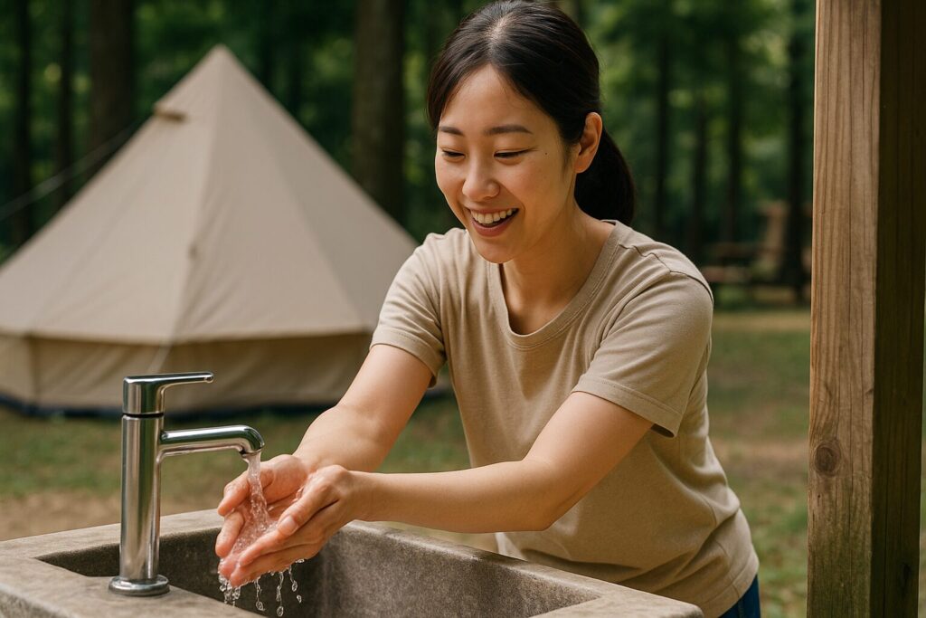 キャンプで手を洗っている様子