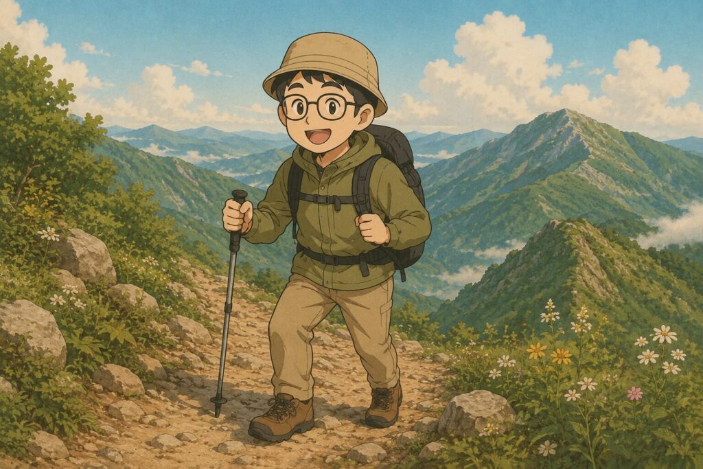 たろまるくんが登山をしている